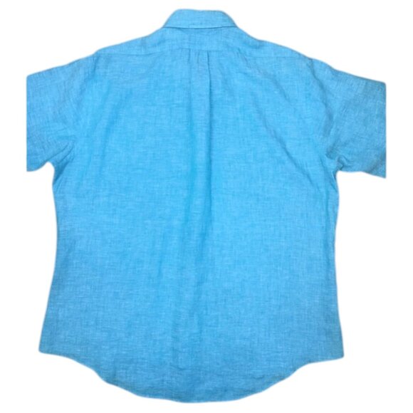 Brooks Brothers Irish Linen Button Down Shirt XL Aqua Blue Short Sleeve Slim Fit - Picture 2 of 9
